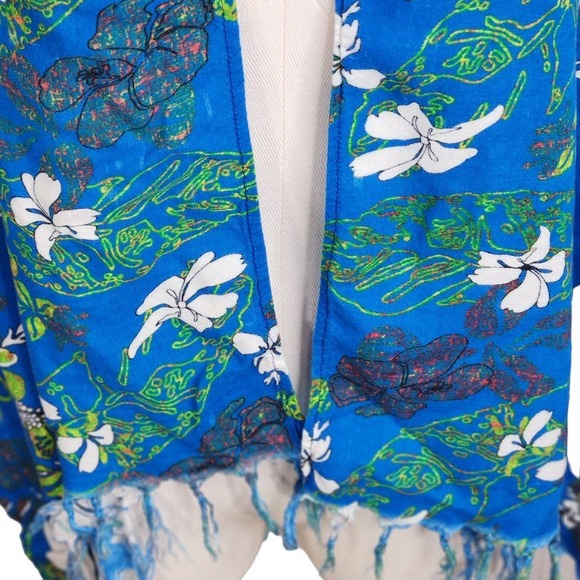 Hibiscus Collection Hawaii Scarf‎ Tropical Floral Blue Green White - Picture 4 of 9
